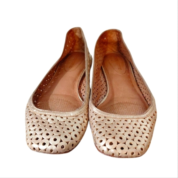Corso como Gold Perforated Leather Flats Cut-out Metallic Loafers Size 8 - Picture 2 of 11